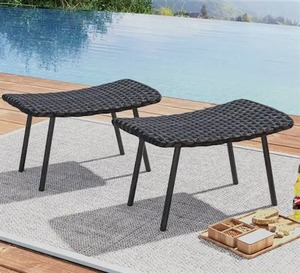 lot 2263 image: All Weather Outdoor Ottomans Set with Sturdy Metal Legs