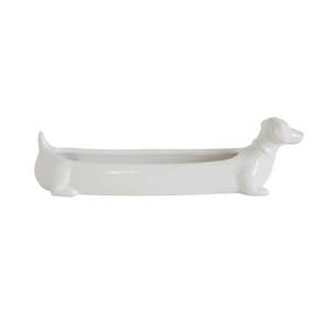 lot 2267 image: Creative Co-Op Long White Ceramic Dachshund Cracker Dish