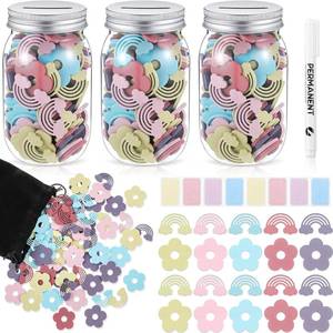 lot 2274 image: Bokon Reward Jar for Kid, 3 Pcs Coin Jars, 200 Wooden Tokens