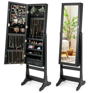 lot 2325 image: $179 Costway Lockable Mirrored Jewelry Cabinet with LED Lights