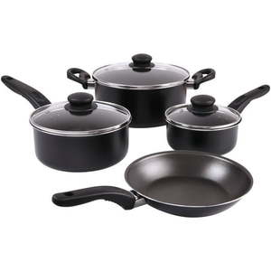 lot 2342 image: Mainstays 7 Pc Non-Stick Aluminum Cookware Set, Black