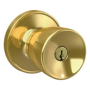 lot 2370 image: First Secure by Schlage Keyed Entry Knob, Bright Brass Finish