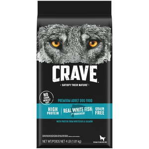 lot 2372 image: Crave Grain Free Dog Food, White Fish & Salmon, 4 lb. Bag