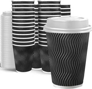 lot 2377 image: 100 Set - 16 oz Disposable Coffee Cups with Lids for Hot Drinks
