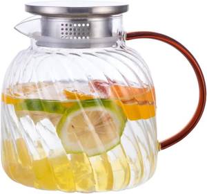 lot 2385 image: Glass Pitcher with Lid, 47 oz, Hand Blown, Heat Resistant