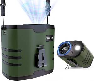 lot 2394 image: Portable 4 in1 Fan with Light, 10-Speed, 40H Runtime (Green)