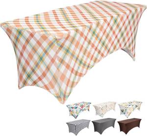 lot 2412 image: FUANGUI 5FT Spandex Rectangle Fitted Tablecloth, Washable