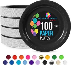 lot 2413 image: Exquisite Black Paper Plates 7 Inch - 100 Pcs, 350 GSM