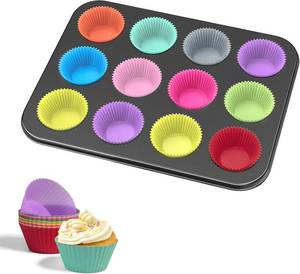 lot 2415 image: WIBIMEN Muffin Pan with 12 Silicone Cupcake Cups, 12-Cup