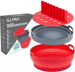 lot 2424 image: Premium 2-Pack Silicone Air Fryer Liners with Divider - 8 Inch