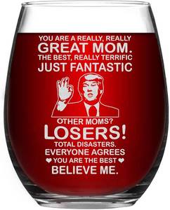 lot 2427 image: BETHEGIFT 14oz Mom Wine Glass for Christmas, Birthday, More