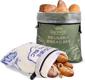 lot 2448 image: 2 Pack XL Bread Bags, Reusable with Double-Lock Closure