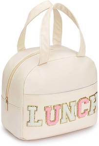 lot 2492 image: Lunch Bag Insulated PU Leather Leakproof Portable (White)