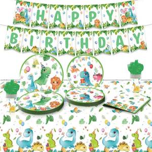 lot 2493 image: 162PCS Dinosaur Party Supplies Plates, Napkins, Cups, for 20