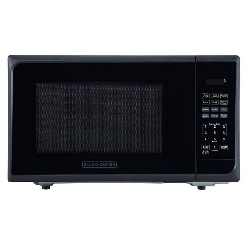 lot 42022 image: BLACKDECKER 1.1 cu ft 1000W Microwave Oven - Stainless Steel Black Countertop, Child Lock, 6 One-Touch Settings - Retail $163