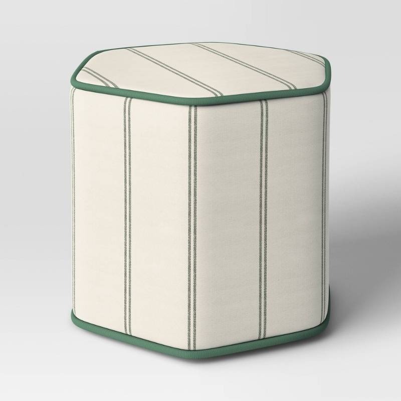 lot 42035 image: 18x16 Lydia Stripe Hexagon Outdoor Patio Poufs GreenOff-White - Threshold�� designed with Studio McGee - Retail $100