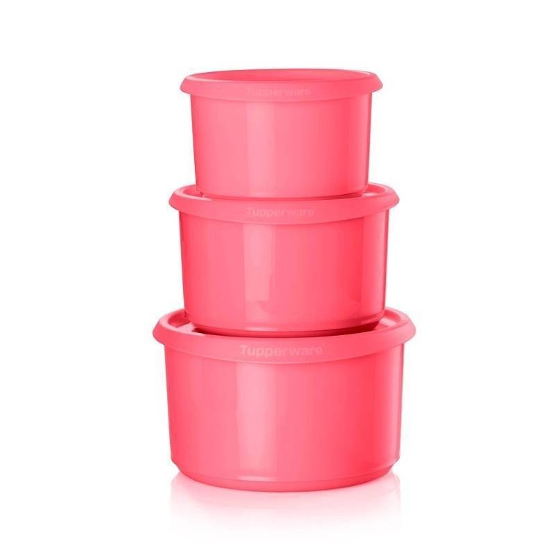 lot 39885 image: Tupperware 6pc (set of 3) Serve and Store Food Storage Canister Set Pink - Retail $20