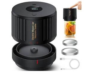 lot 40297 image: Electric Mason Jar Vacuum Sealer Kit for Wide Mouth and Regular Mouth Mason Jars - Retail $29