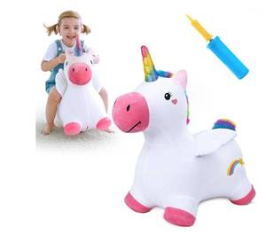 lot 40298 image: iPlay, iLearn Bouncy Pals Hopping Unicorn Horse, Toddler Girl Inflatable Bouncing Animal Hopper Toy - Retail $35
