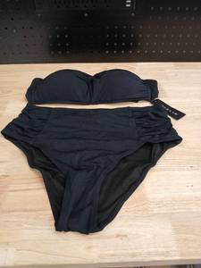 lot 40337 image: Black Two-Piece Ruched Bandeau Swimsuit Medium  - Retail $25
