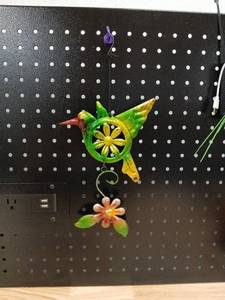 lot 40379 image: Decorative Hummingbird and Flower Metal Wind Chime - Retail $24