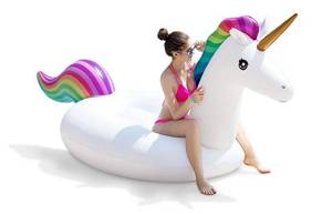 lot 40382 image: Jasonwell Giant Inflatable Unicorn Pool Float Floatie Ride On with Fast Valves Large Rideable Blow Up Summer Beach Swimming Pool Party Lounge Raft Decorations Toys Kids Adults - Retail $36