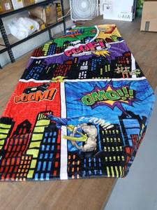 lot 40406 image: Comic Book Style Superhero Blanket 27 inches x 58 inches - Retail $25