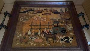 lot 18 image: Vintage Folk Art Farm Scene Serving Tray (note from owner says Charles Wysocki)
