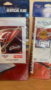lot 45 image: NBA Licensed Team Garden & Vertical Flags Cavaliers and Lakers