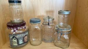 lot 62 image: Vintage Mason Jars with Halloween Decorated Piece