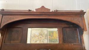 lot 65 image: Antique Victorian Carved Wood Mantle or Cabinet Top w Mirror