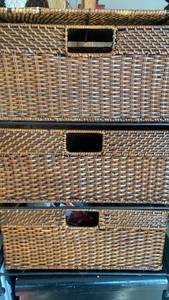 lot 66 image: Wicker Storage Basket Organizer, 3-Drawers, Metal Frame