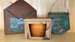 lot 61 image: Garden Seed Gift Set with Decorative Planter and Metal Tins