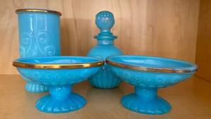 lot 110 image: Vintage Blue Opaline Glass Vanity Set