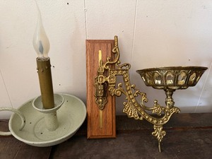 lot 505 image: Small Faux Candle Lamp and Adjustable Metal Wall Candle Holder