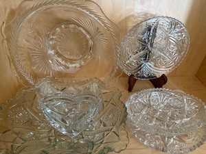 lot 611 image: Vintage Cut Glass Serving Dishes and Mikasa Candle Holder