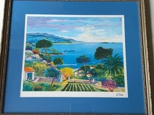 lot 305 image: Art - Two Femmes au Jardin a Theoule, Anatole Krasnyansky, Seriolithograph, COA is Provided, Approx 15x34, Professionally Framed