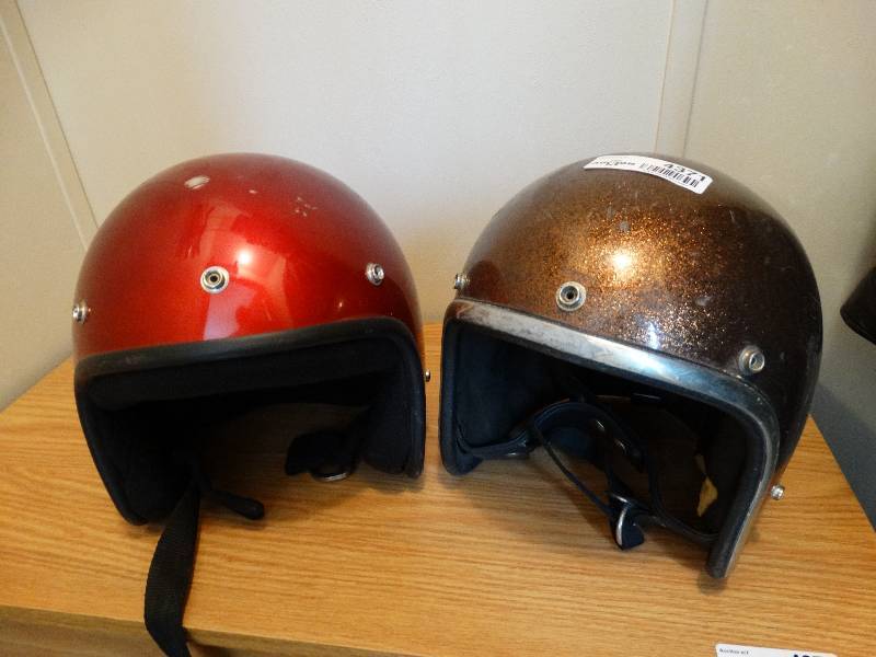 lot 4371 image: 2 VIntage motorcycle helmets.