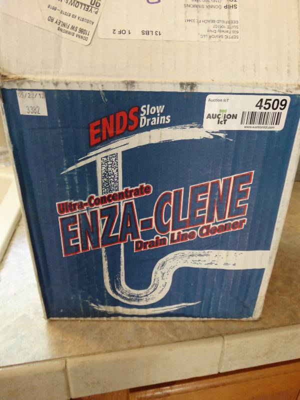 lot 4509 image: Lot of ends slow drain ultra-concentrate enza-clene drain line cleaner.