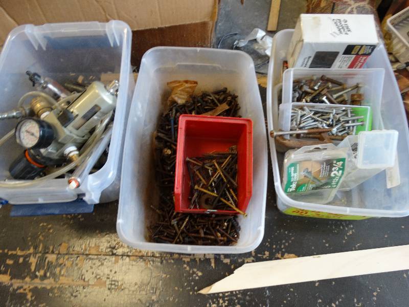 lot 4598 image: 3 Small totes of fasteners.