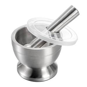 lot 9027 image: Bekith Mortar and Pestle Sets 188 Brushed Stainless Steel Spice Grinder Pill Crusher Molcajete Herb Bowl