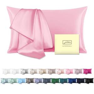 lot 9034 image: Natural Mulberry Silk Pillowcase for Hair and Skin Standard Size 20X 26 Case with Hidden Zipper Soft Breathable Smooth Cooling Silk Pillow Covers for Sleeping(Pink,1Pcs)
