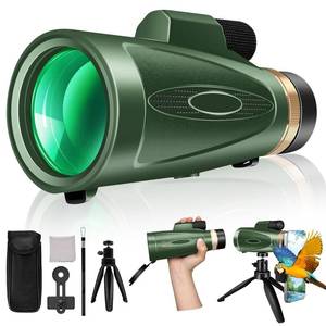 lot 9040 image: Monocular Telescope 80x100 High Power with Smartphone Adapter Tripod,Larger Vision Monoculars for Adults with BAK4 Prism & FMC Lens, Suitable for Bird Watching Hunting Hiking Camping Wildlife-Green