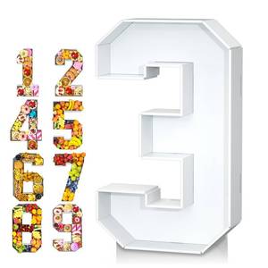 lot 9050 image: Paready 13.78 Fillable Cardboard Number 3, Charcuterie Foam Board Number 3, Food Fillable Numbers Shaped Sweets Flower Candy Cupcake Container Box for 3rd Anniversary Birthday Party Decoration