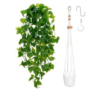 lot 9051 image: BLEUM CADE 1pcs Fake Hanging Plants Kit with Pot and Plant Hanger, Artificial Pothos Vines Hanging Potted Plant Greenery for Home Living Room Indoor Outdoor Decor