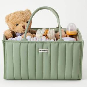 lot 9061 image: Blissful Diary Baby Diaper Caddy Organizer, Stylish Storage Basket for Newborn Essentials and Diaper Station, Gift for Baby Shower and Registry Must-Have, Sage Green