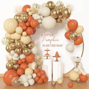 lot 9064 image: Amandir 153pcs Orange Balloon Arch Garland Kit, Different Sizes 18 12 10 5inch Latex Metallic Gold Confetti White Sand Pastel Orange Fall Balloons for Pumpkin Baby Shower Birthday Party Decorations