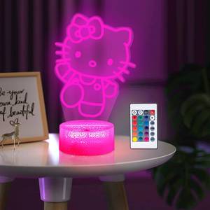 lot 9068 image: LOUHH Kitty Night Light, 3D LED 16 Color Intelligent Remote Control Lamp for Christmas Gifts Childrens Room Decoration Holiday Gifts