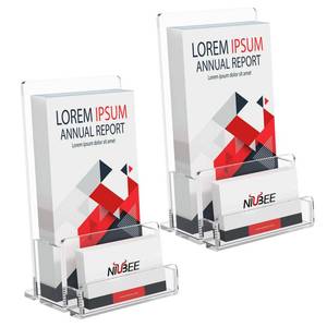 lot 9070 image: NIUBEE 2-Pack Acrylic Brochure Holder 4, Clear Brochure Display Stand with Acrylic Business Card Holder, Plastic Flyer Display Stand for Magazine, Pamphlet, Booklets, Menu, Journals, Business Card