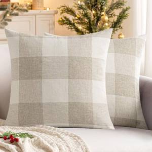 lot 9079 image: MIULEE Pack of 2 Farmhouse Buffalo Check Plaids Polyester Linen Soft Solid Cream White and White Decorative Throw Pillow Covers Home Decor Outdoor Cushion Case for Sofa Bedroom 26 x 26 Inch